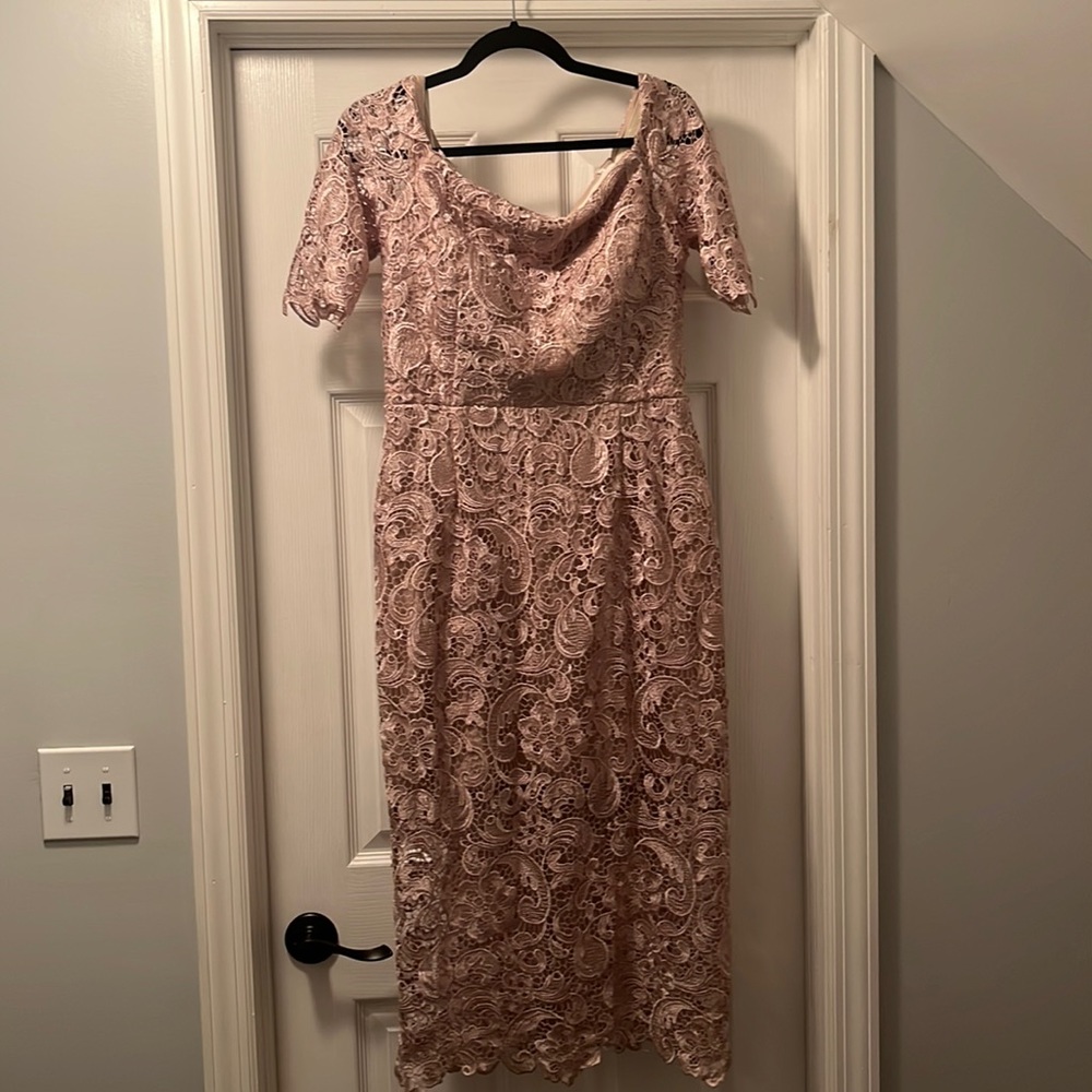 Champagne color lace dress off the shoulder